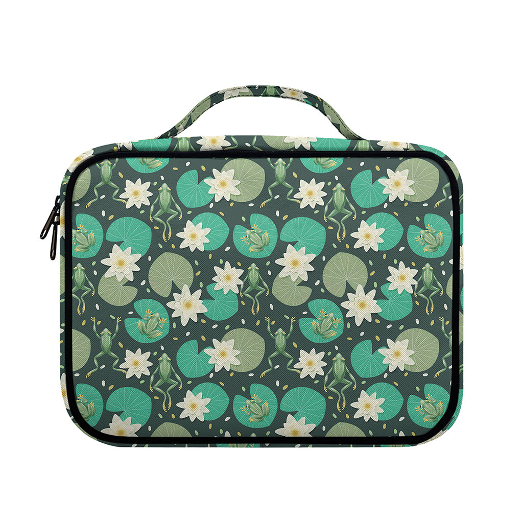 Frogs And Water Lilies Pattern Print Briefcase Bible Bag