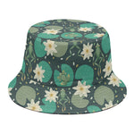 Frogs And Water Lilies Pattern Print Bucket Hat