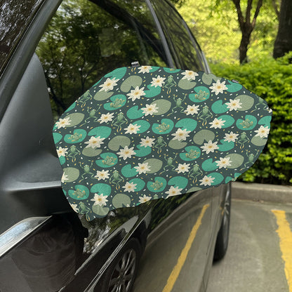 Frogs And Water Lilies Pattern Print Car Side Mirror Covers