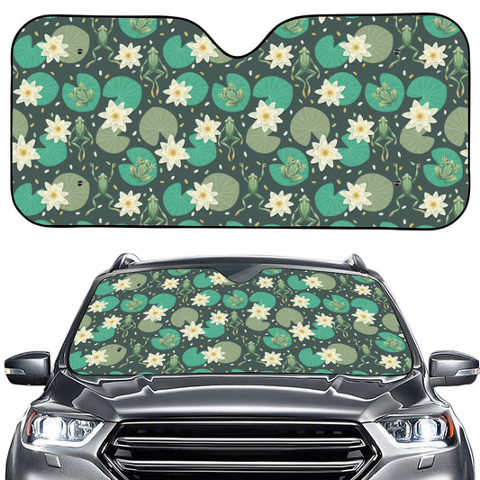 Frogs And Water Lilies Pattern Print Car Windshield Sun Shade