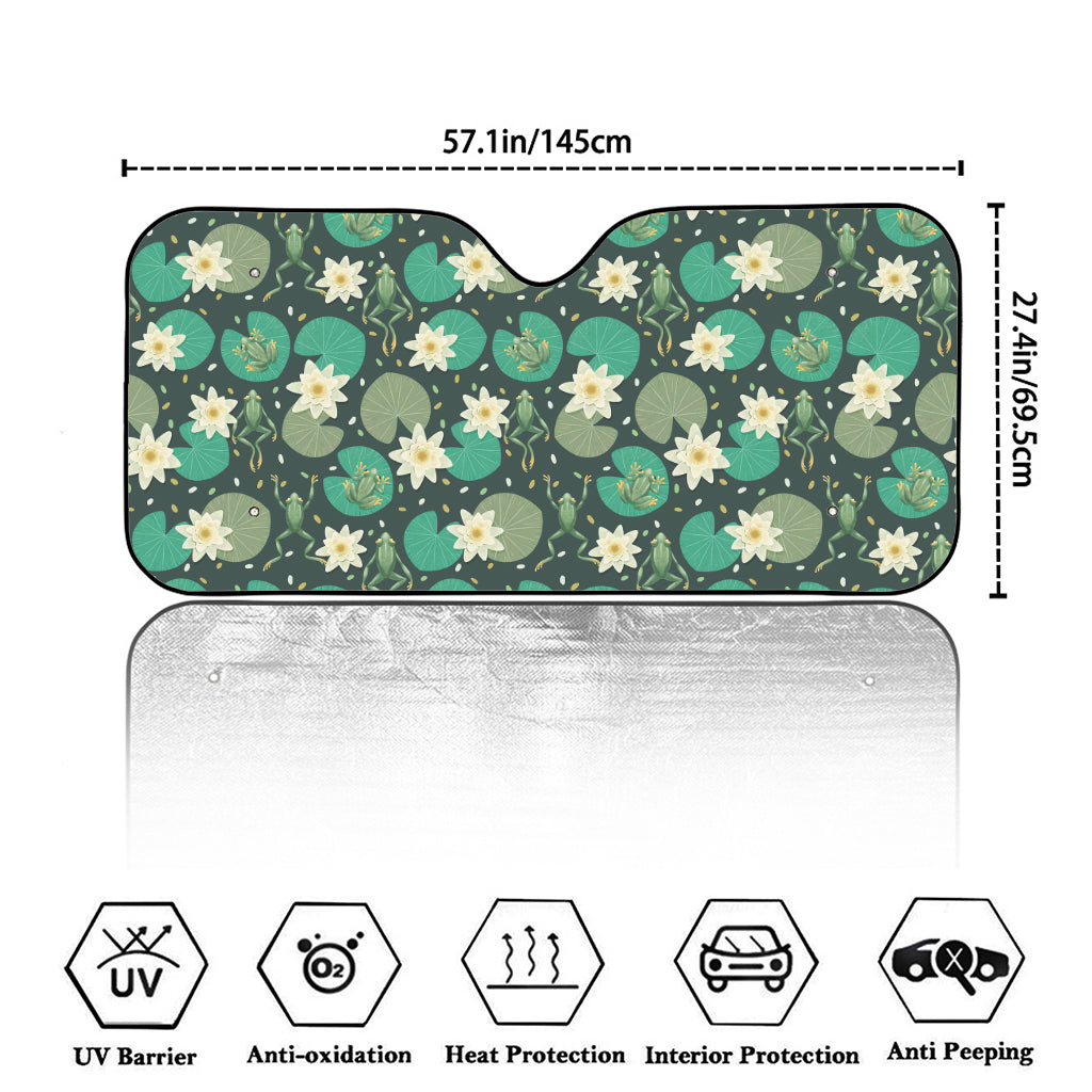 Frogs And Water Lilies Pattern Print Car Windshield Sun Shade