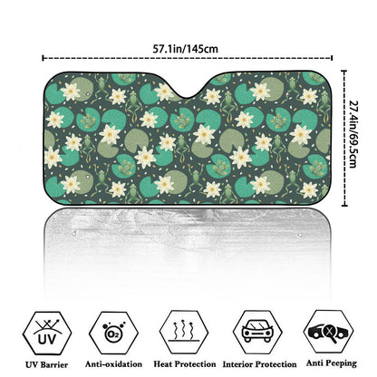 Frogs And Water Lilies Pattern Print Car Windshield Sun Shade