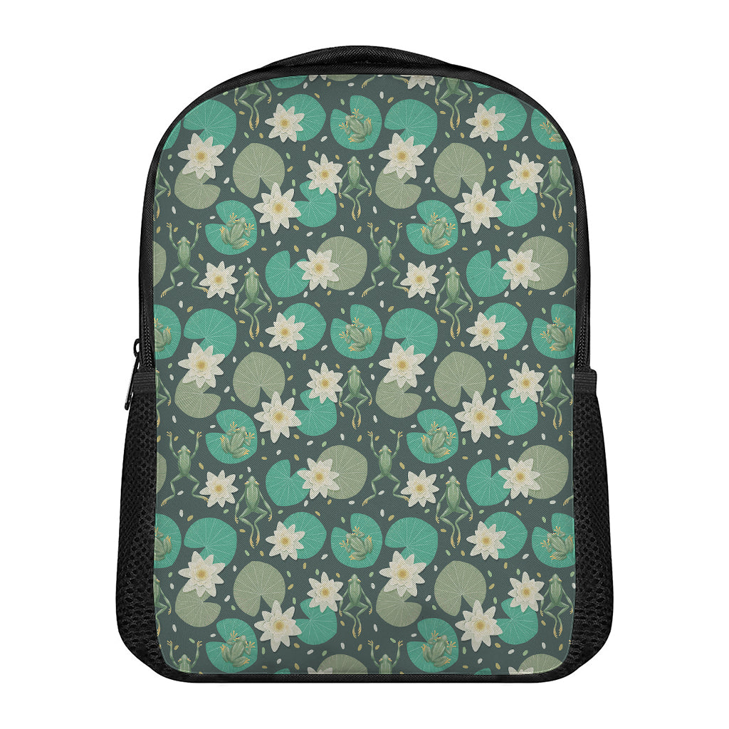 Frogs And Water Lilies Pattern Print Casual Backpack