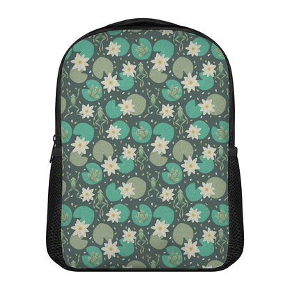 Frogs And Water Lilies Pattern Print Casual Backpack
