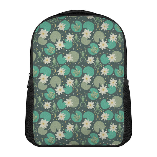 Frogs And Water Lilies Pattern Print Casual Backpack