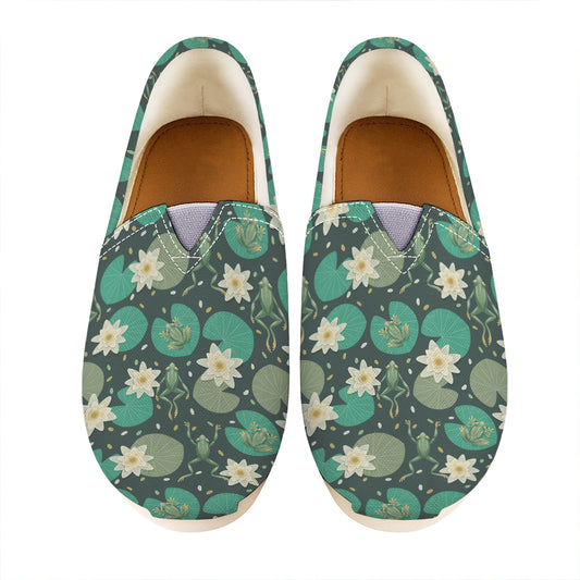 Frogs And Water Lilies Pattern Print Casual Shoes