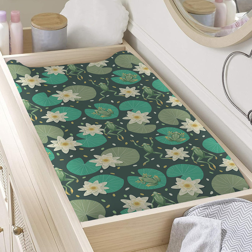 Frogs And Water Lilies Pattern Print Changing Pad Cover