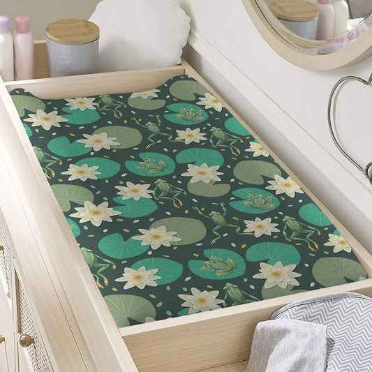 Frogs And Water Lilies Pattern Print Changing Pad Cover