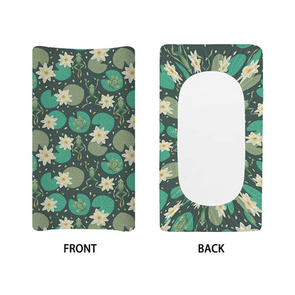 Frogs And Water Lilies Pattern Print Changing Pad Cover