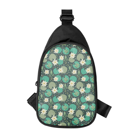 Frogs And Water Lilies Pattern Print Chest Bag