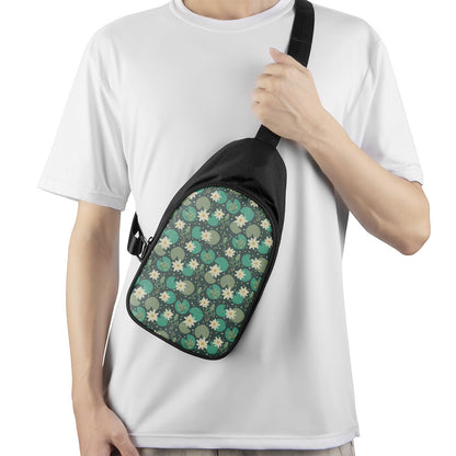 Frogs And Water Lilies Pattern Print Chest Bag