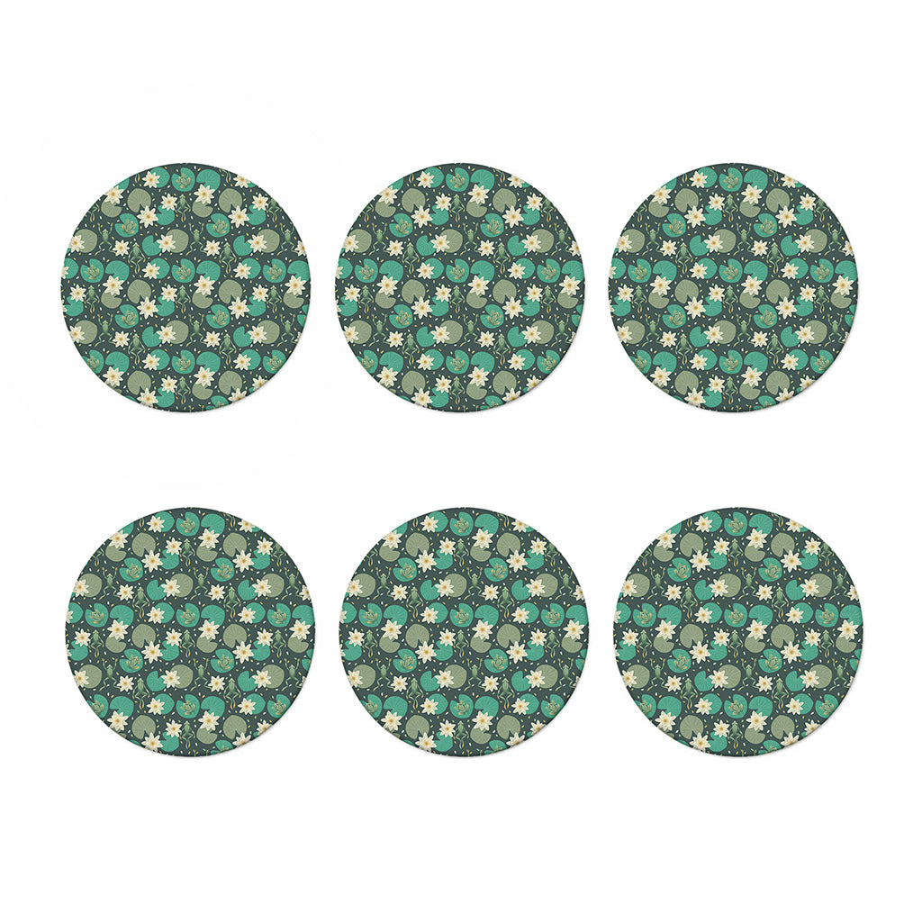 Frogs And Water Lilies Pattern Print Coaster Set