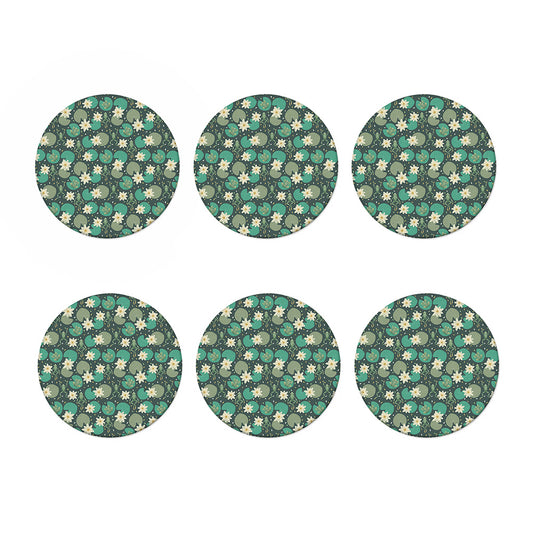 Frogs And Water Lilies Pattern Print Coaster Set