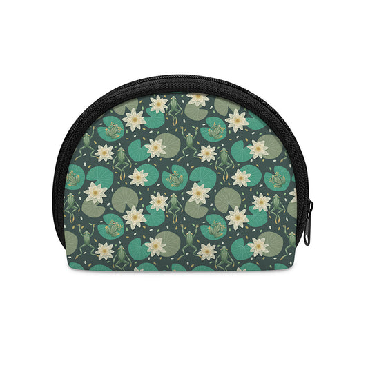 Frogs And Water Lilies Pattern Print Coin Purse