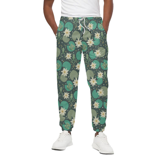 Frogs And Water Lilies Pattern Print Cotton Pants