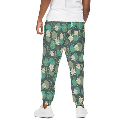 Frogs And Water Lilies Pattern Print Cotton Pants