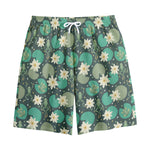Frogs And Water Lilies Pattern Print Cotton Shorts