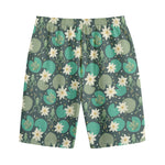 Frogs And Water Lilies Pattern Print Cotton Shorts