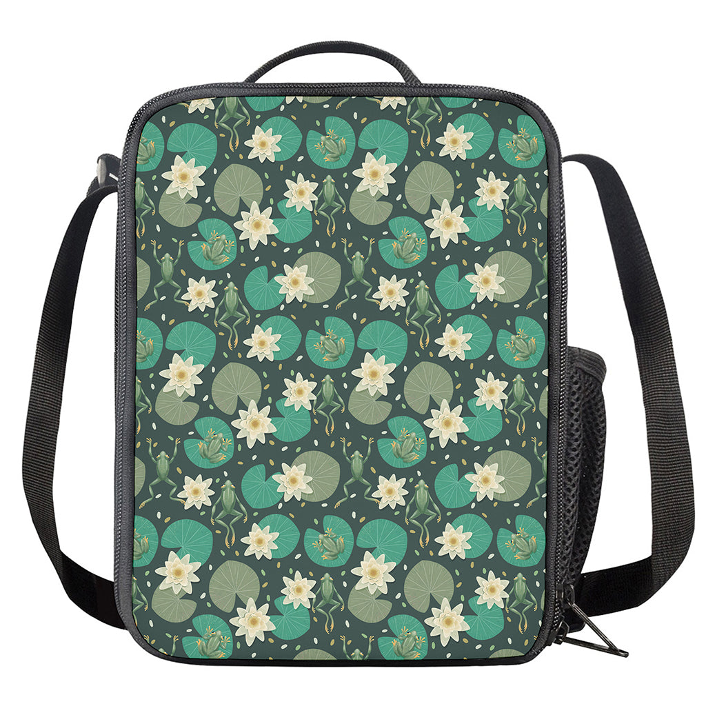 Frogs And Water Lilies Pattern Print Crossbody Lunch Bag