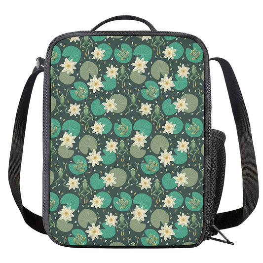 Frogs And Water Lilies Pattern Print Crossbody Lunch Bag
