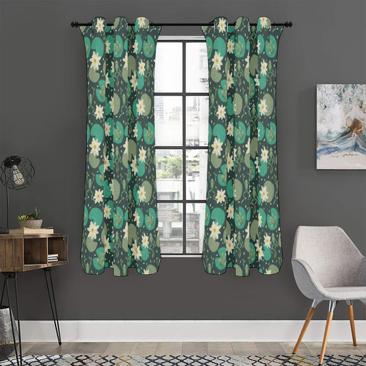 Frogs And Water Lilies Pattern Print Curtain