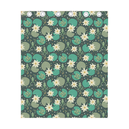 Frogs And Water Lilies Pattern Print Curtain