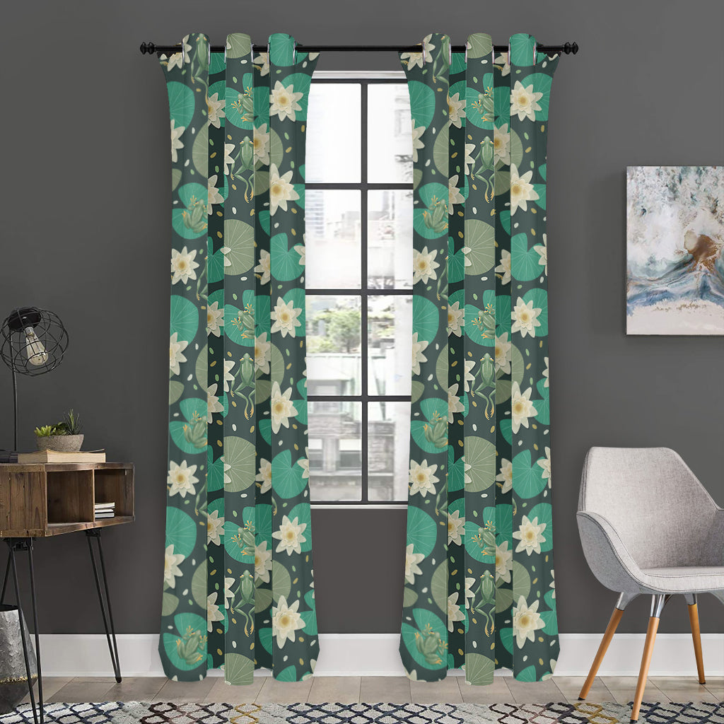 Frogs And Water Lilies Pattern Print Curtain