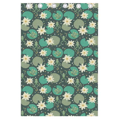 Frogs And Water Lilies Pattern Print Curtain