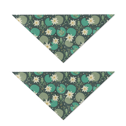 Frogs And Water Lilies Pattern Print Dog Bandana
