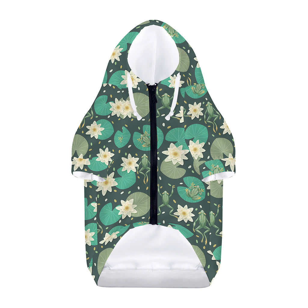 Frogs And Water Lilies Pattern Print Dog Zip Up Hoodie