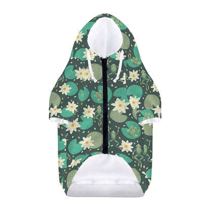 Frogs And Water Lilies Pattern Print Dog Zip Up Hoodie