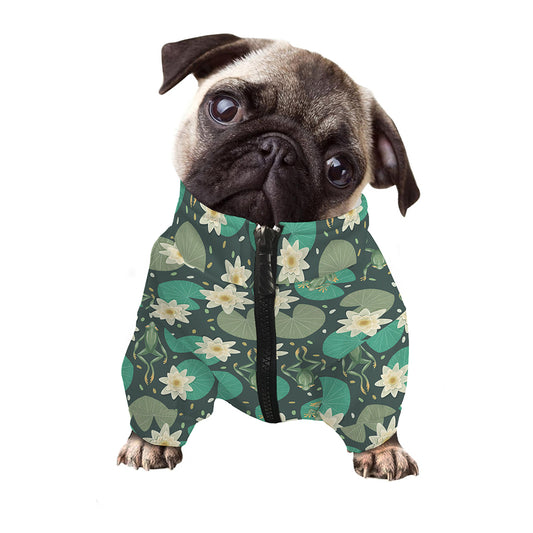 Frogs And Water Lilies Pattern Print Dog Zip Up Jacket