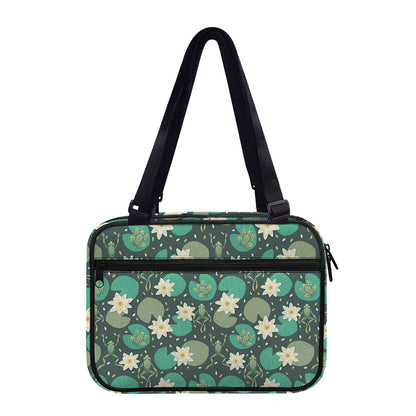 Frogs And Water Lilies Pattern Print Double Strap Bible Bag