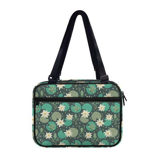 Frogs And Water Lilies Pattern Print Double Strap Bible Bag