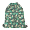 Frogs And Water Lilies Pattern Print Drawstring Bag