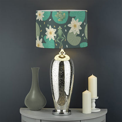 Frogs And Water Lilies Pattern Print Drum Lamp Shade