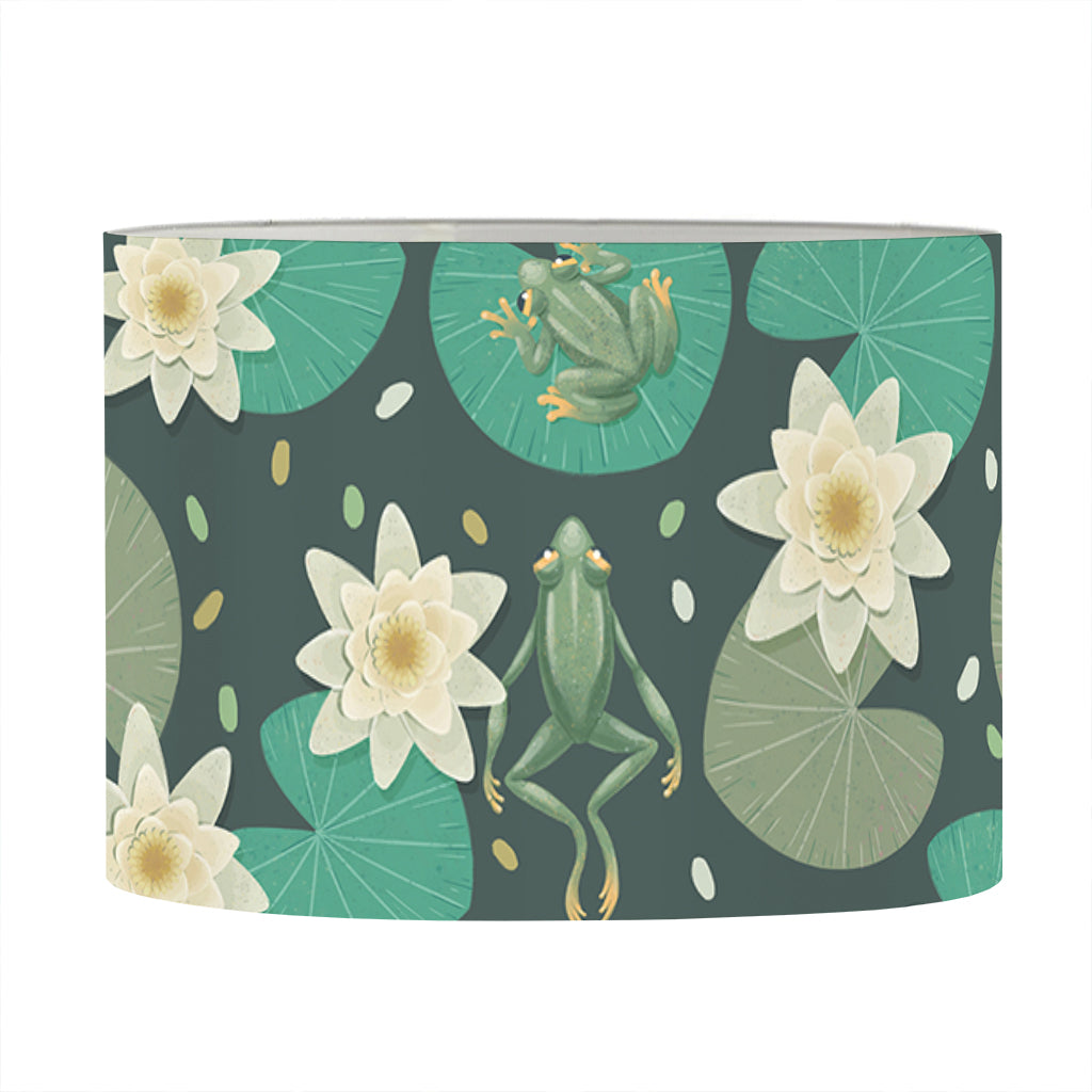 Frogs And Water Lilies Pattern Print Drum Lamp Shade