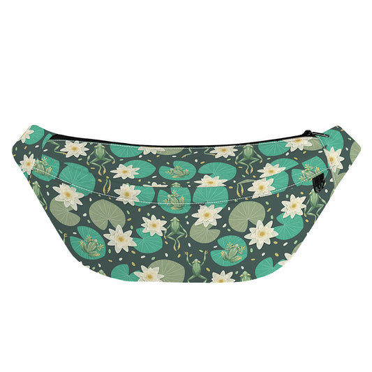Frogs And Water Lilies Pattern Print Fanny Pack