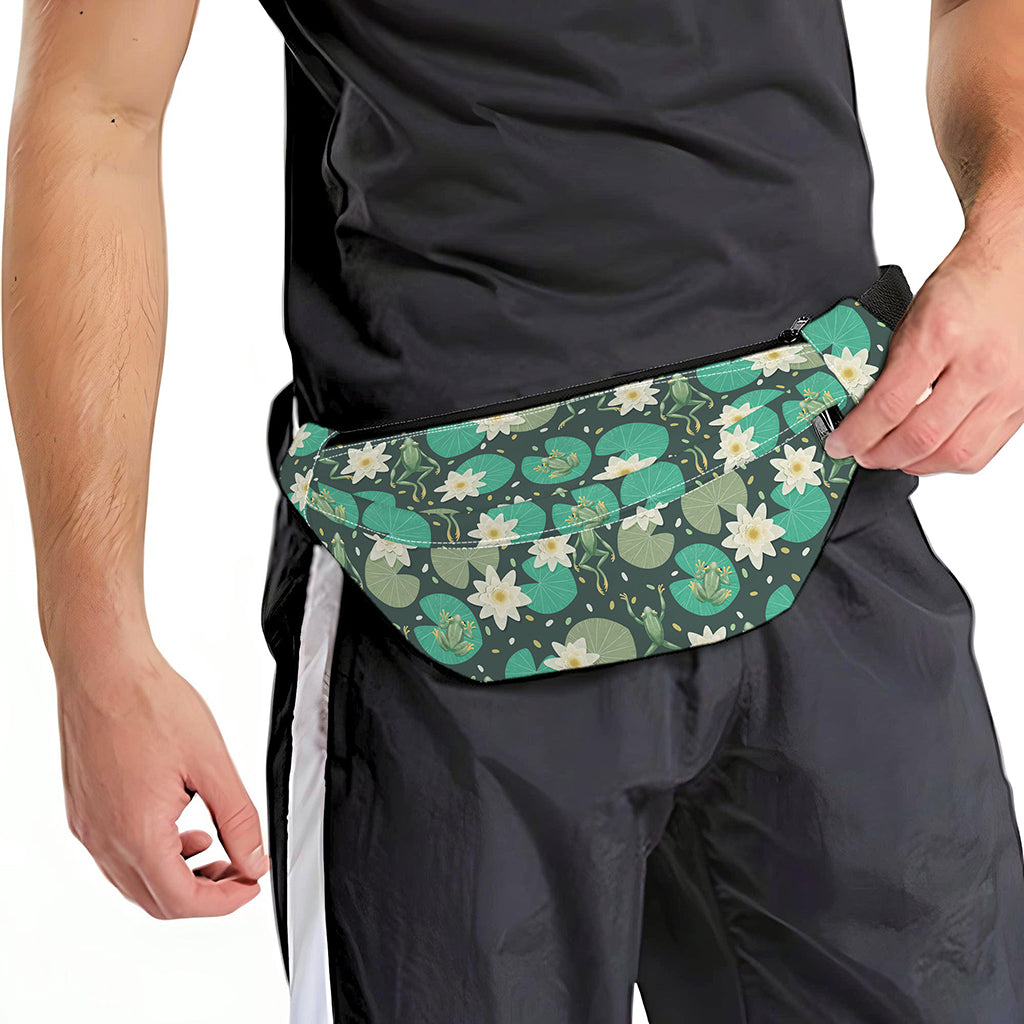 Frogs And Water Lilies Pattern Print Fanny Pack