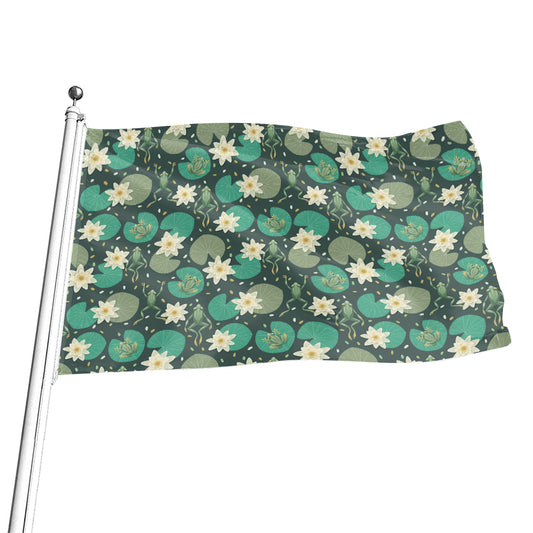 Frogs And Water Lilies Pattern Print Flag