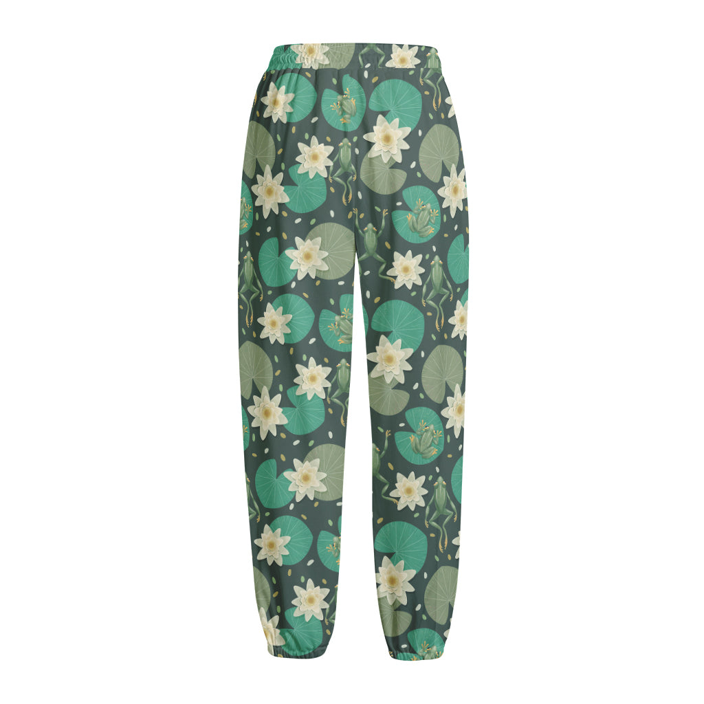 Frogs And Water Lilies Pattern Print Fleece Lined Knit Pants