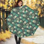 Frogs And Water Lilies Pattern Print Foldable Umbrella