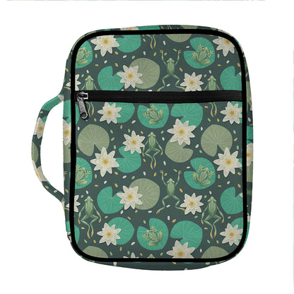 Frogs And Water Lilies Pattern Print Front Pocket Bible Bag