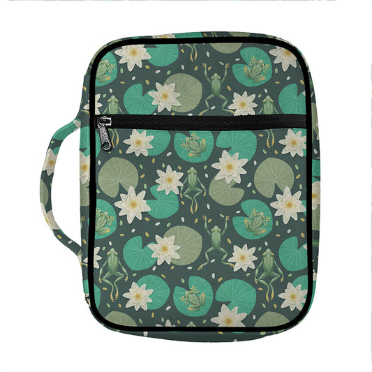Frogs And Water Lilies Pattern Print Front Pocket Bible Bag