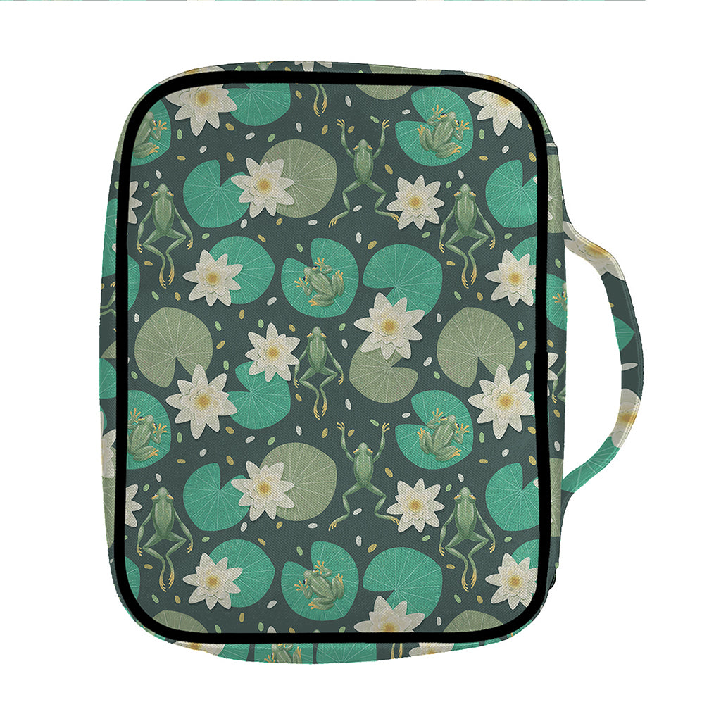 Frogs And Water Lilies Pattern Print Front Pocket Bible Bag