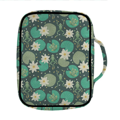 Frogs And Water Lilies Pattern Print Front Pocket Bible Bag