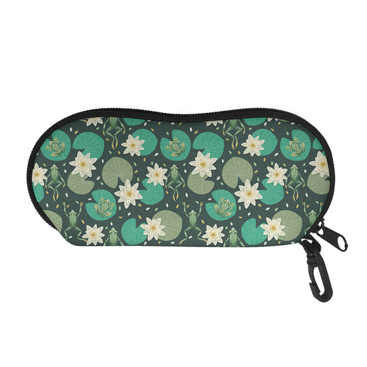Frogs And Water Lilies Pattern Print Glasses Case