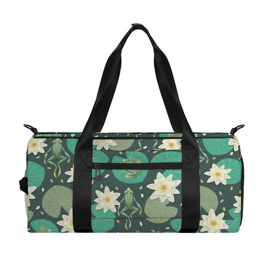 Frogs And Water Lilies Pattern Print Gym Bag