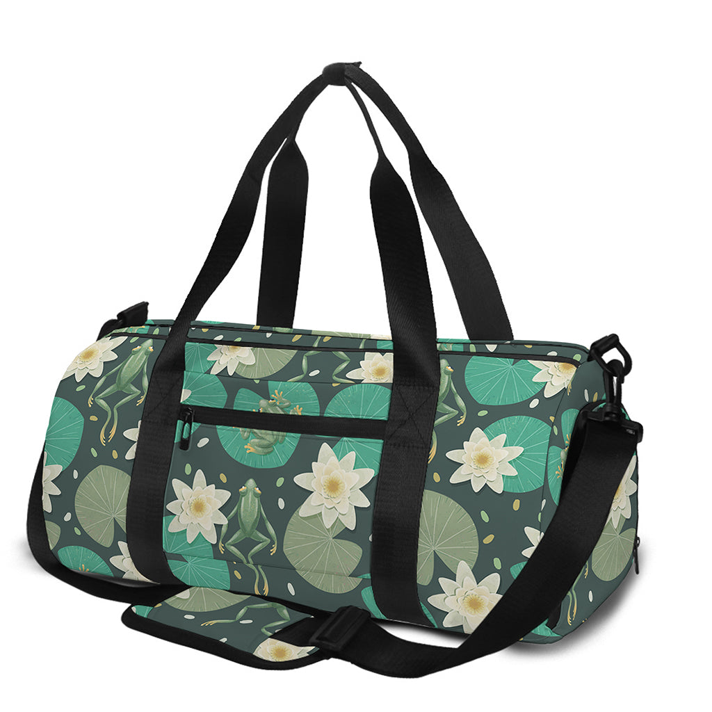 Frogs And Water Lilies Pattern Print Gym Bag