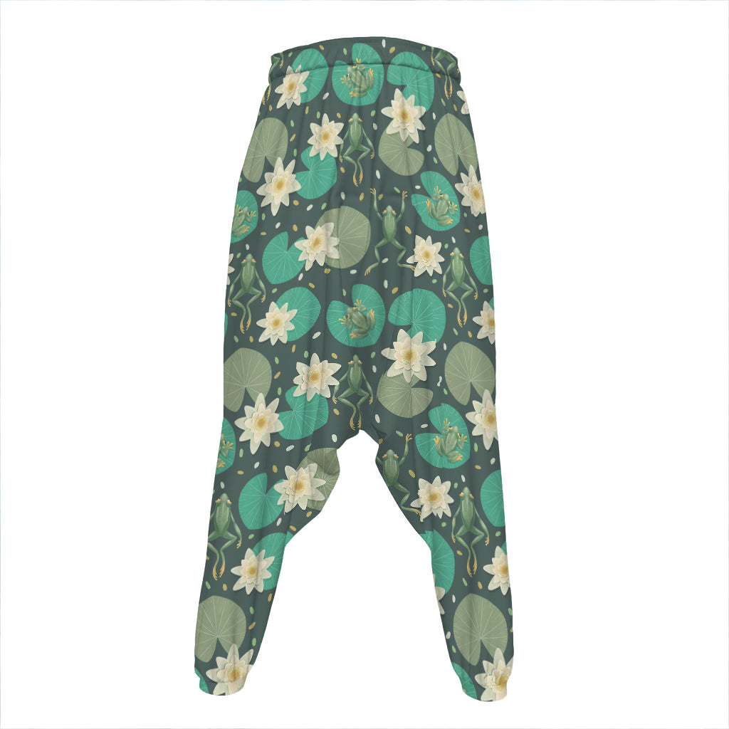 Frogs And Water Lilies Pattern Print Hammer Pants